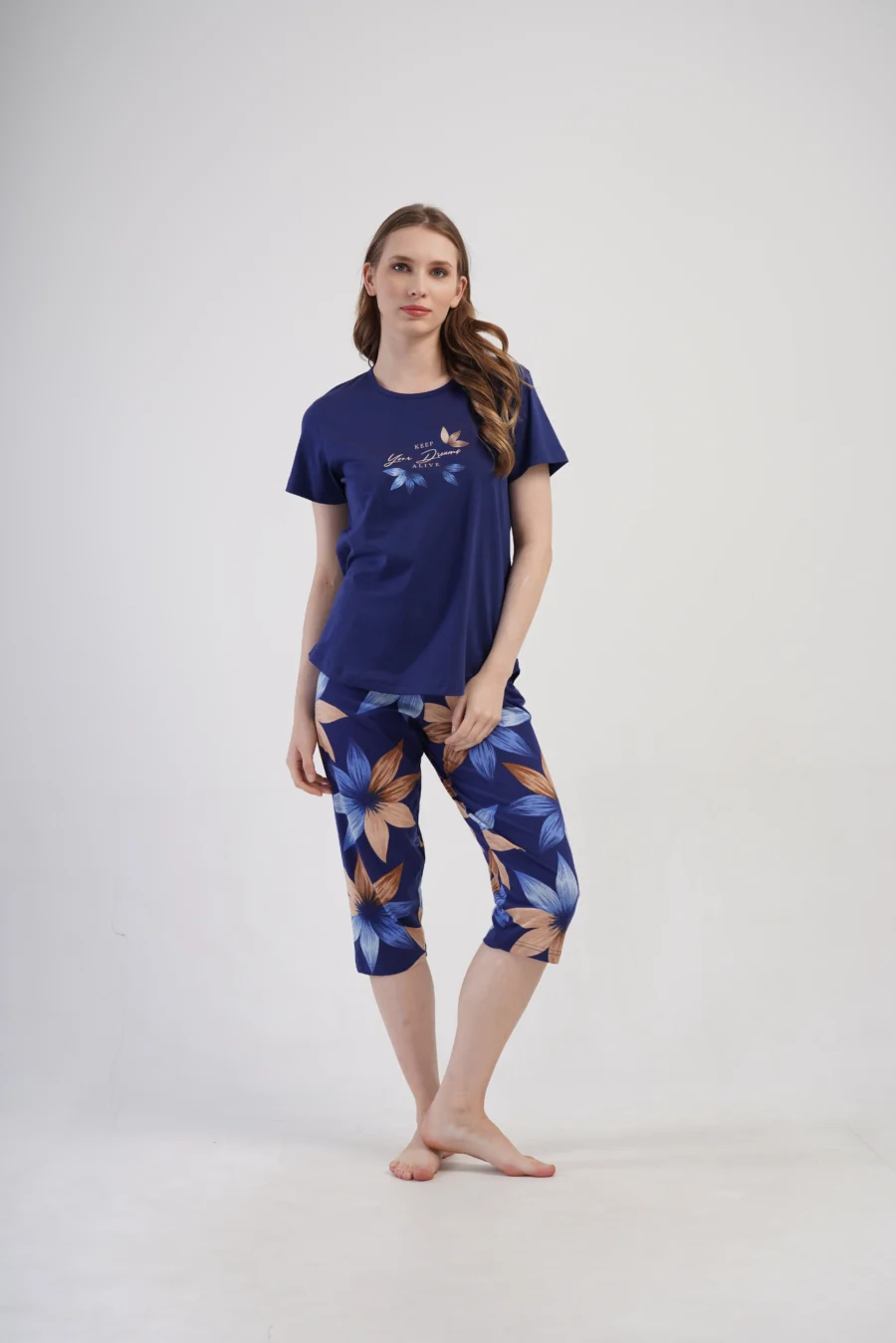 Piżama Damska Vienetta Dream Bloom, Granatowy, r. 1XL-4XL