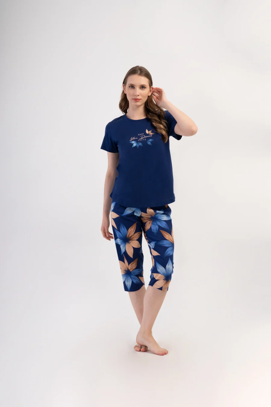 Piżama Damska Vienetta Dream Bloom, Granatowy, r. 1XL-4XL - obrazek 2