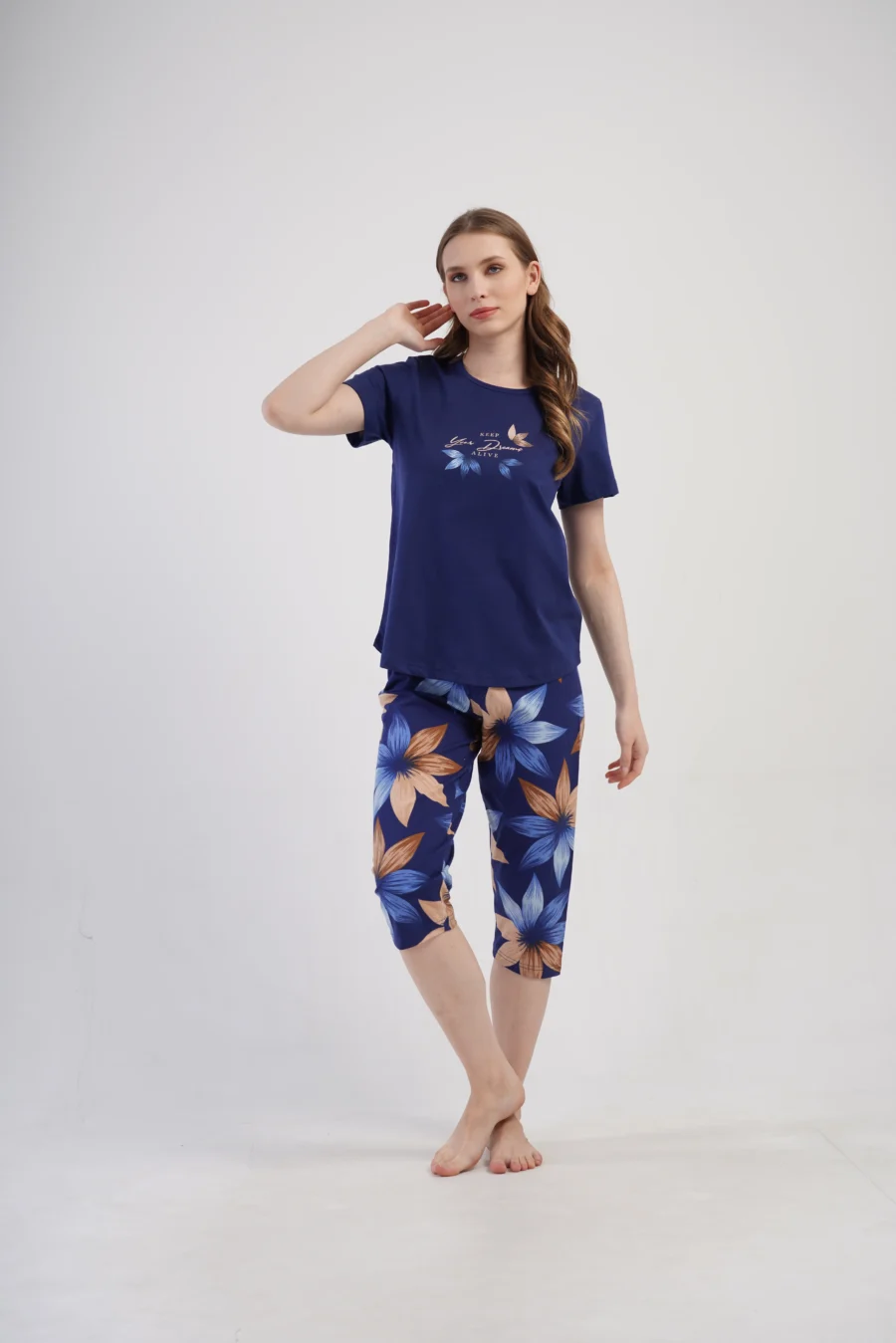 Piżama Damska Vienetta Dream Bloom, Granatowy, r. 1XL-4XL - obrazek 3