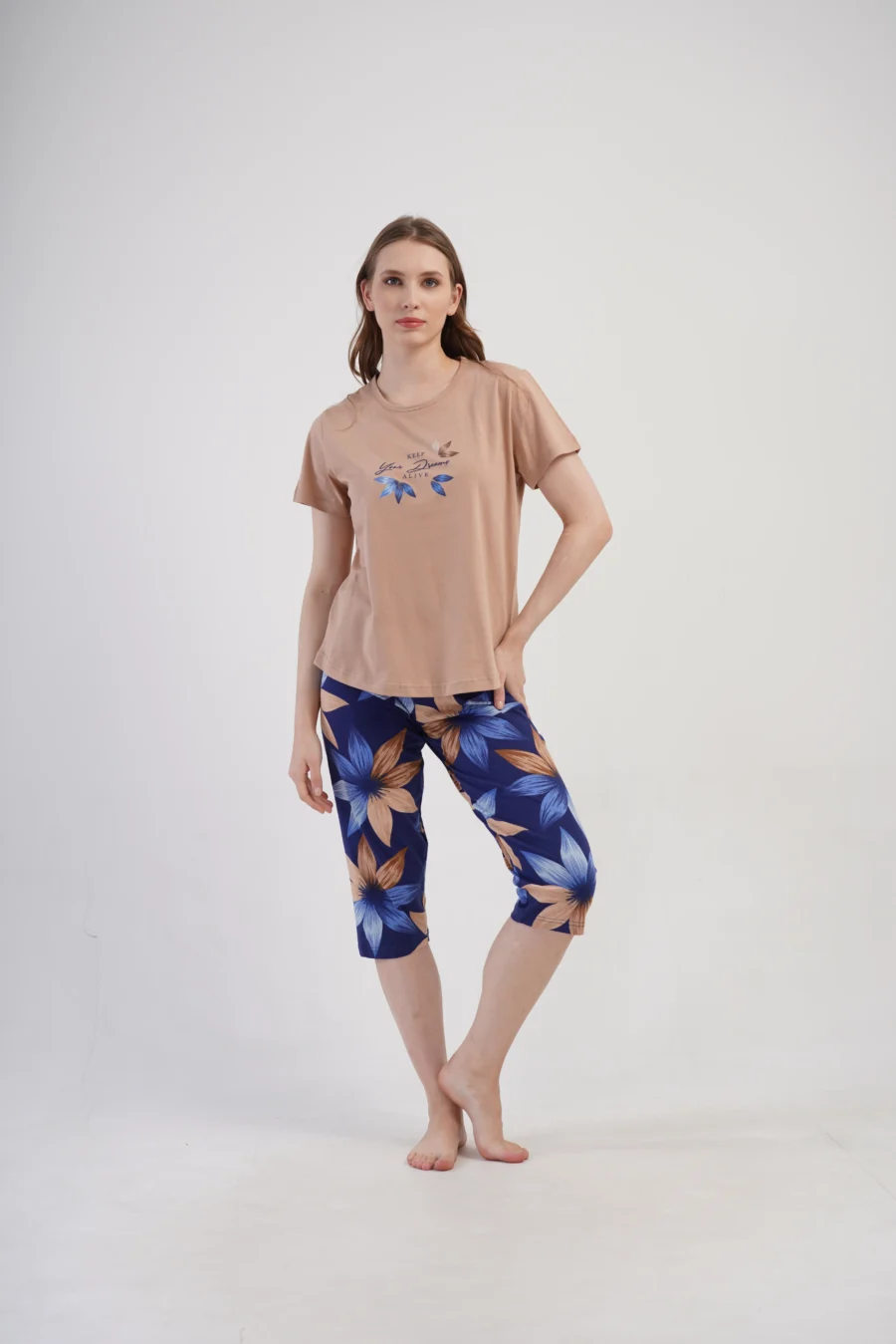 Piżama Damska Vienetta Dream Bloom, Beżowy, r. 1XL-4XL