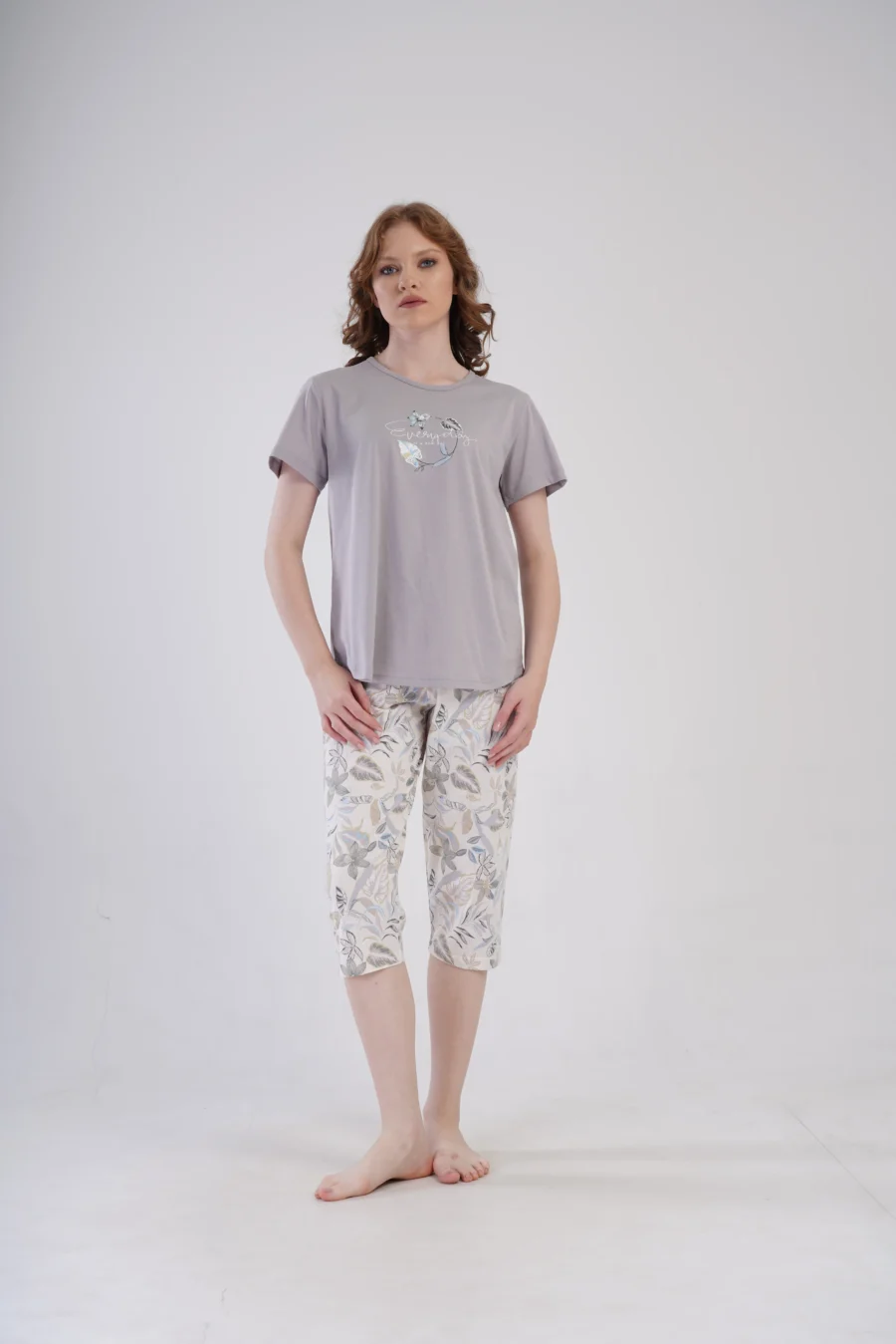 Piżama Damska Vienetta Floral Sleepwear, Szary, r. 1XL-4XL