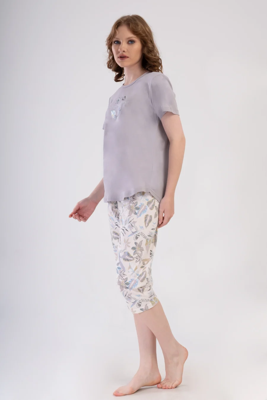 Piżama Damska Vienetta Floral Sleepwear, Szary, r. 1XL-4XL - obrazek 2