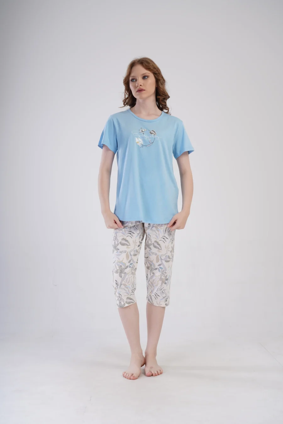 Piżama Damska Vienetta Floral Sleepwear, Niebieski, r. 1XL-4XL