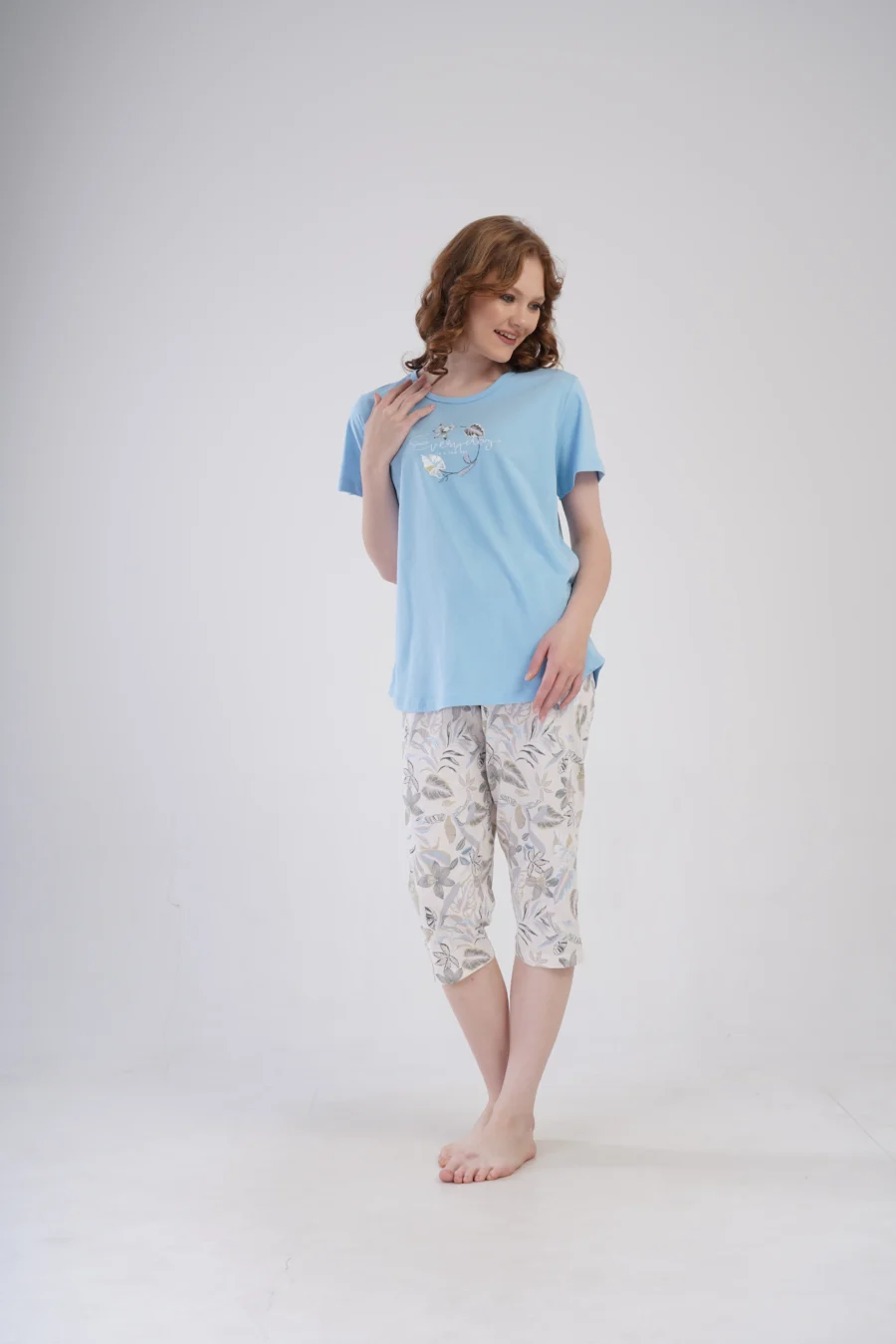 Piżama Damska Vienetta Floral Sleepwear, Niebieski, r. 1XL-4XL - obrazek 3