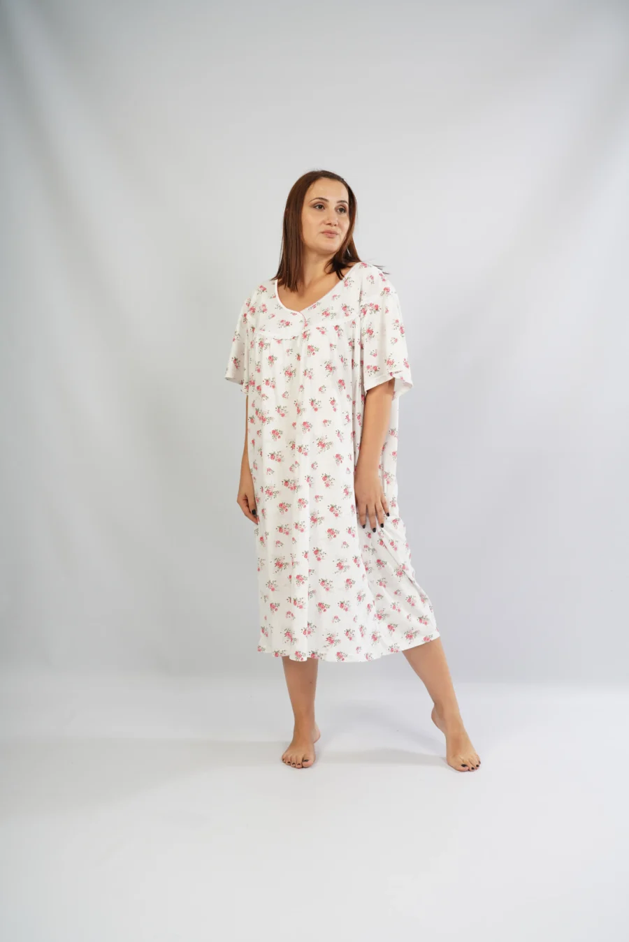 Koszula Nocna Damska Vienetta, Floral Nightgown, Różowy, r. 5XL - 7XL - obrazek 5