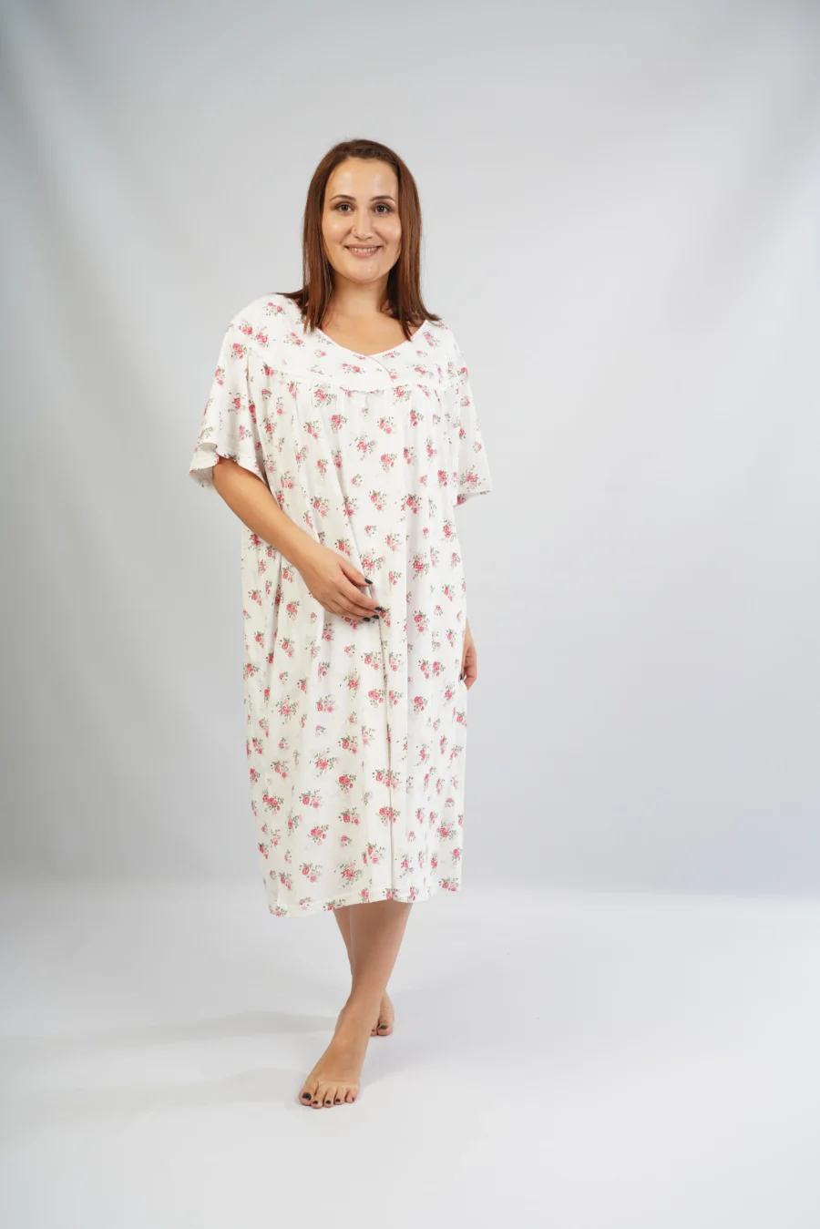 Koszula Nocna Damska Vienetta, Floral Nightgown, Różowy, r. 5XL - 7XL - obrazek 6
