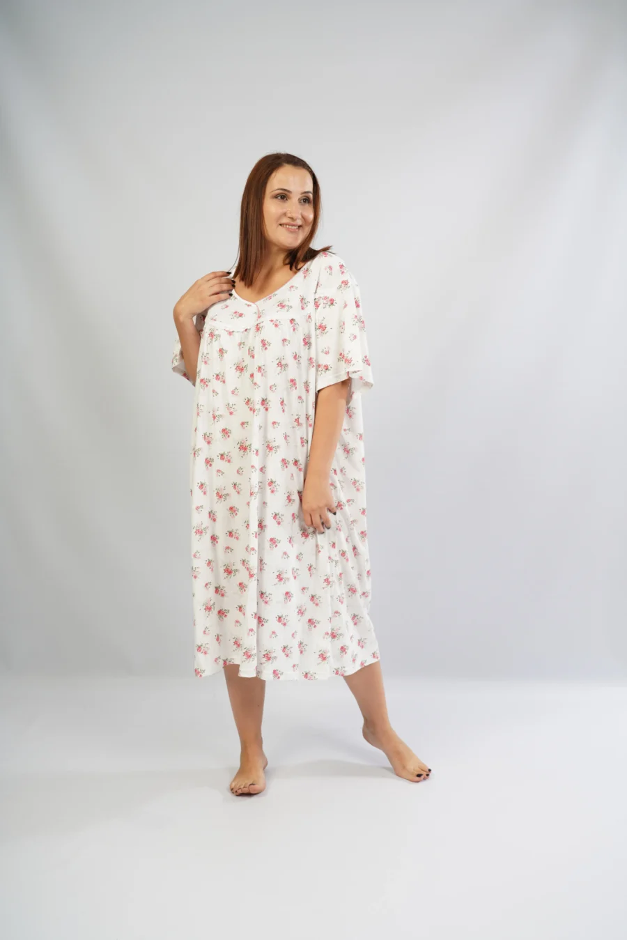 Koszula Nocna Damska Vienetta, Floral Nightgown, Różowy, r. 5XL - 7XL