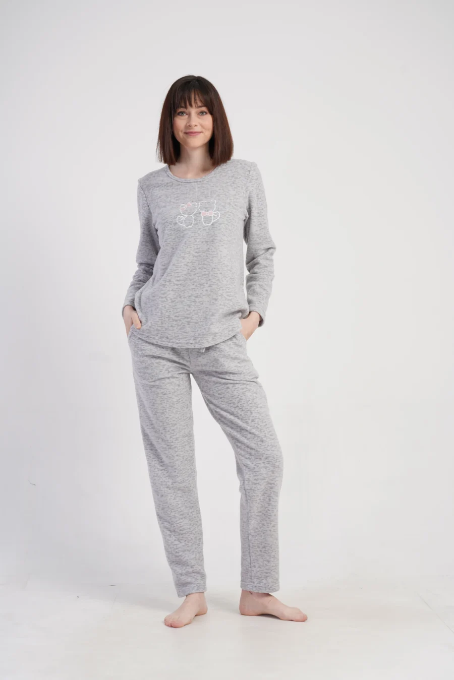 Piżama Damska Polarowa Vienetta Polar Dream, Szary, r. S-XL