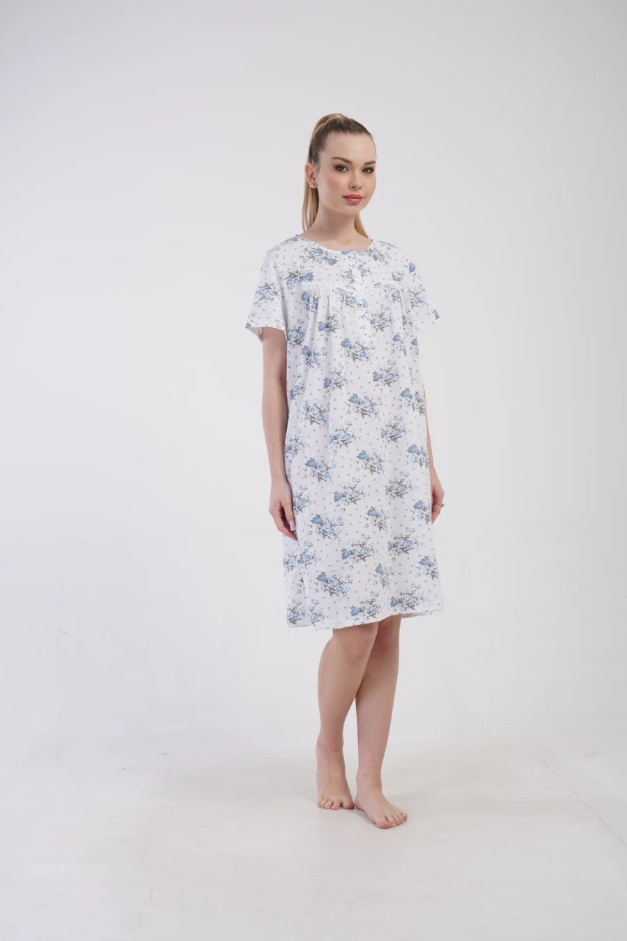 Koszula Nocna Vienetta Blue Bloom, Biało - Niebieska , r. M-XXL - obrazek 4