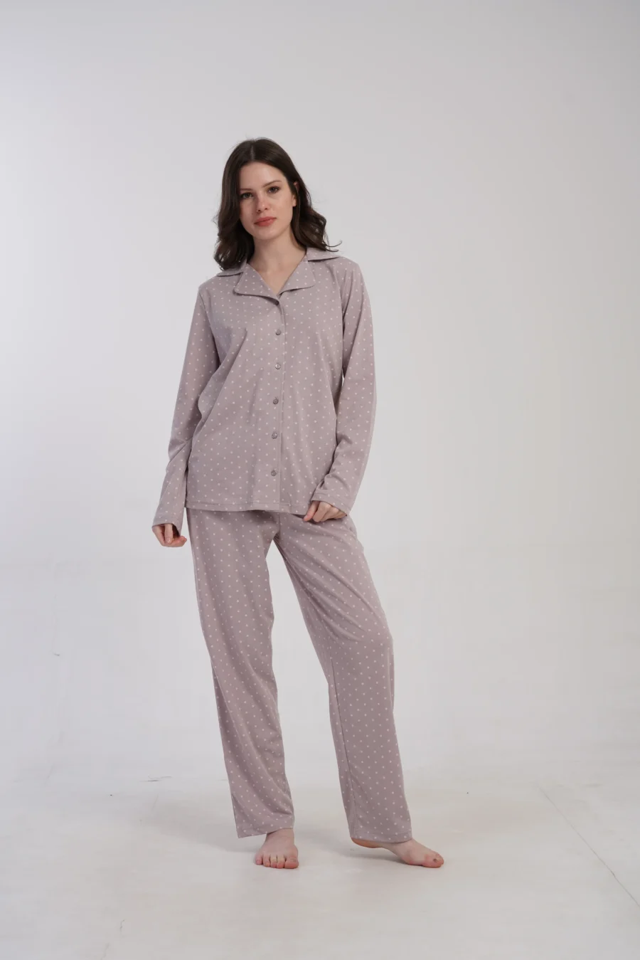 Piżama Damska Vienetta Cozy Dots, Brązowy, r. M-XXL