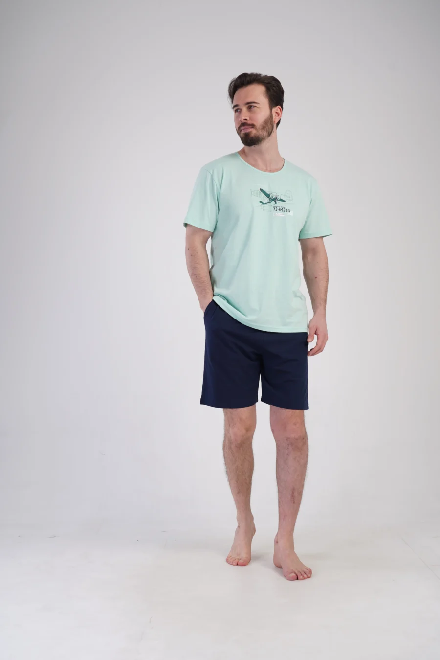 Piżama Męska Vienetta Retro Flight, Miętowy, r. S-XXL - obrazek 3