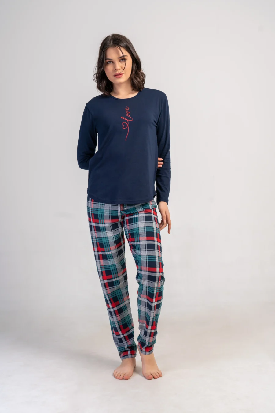Piżama Damska Vienetta Plaid Love, Granatowy, r. S-XL