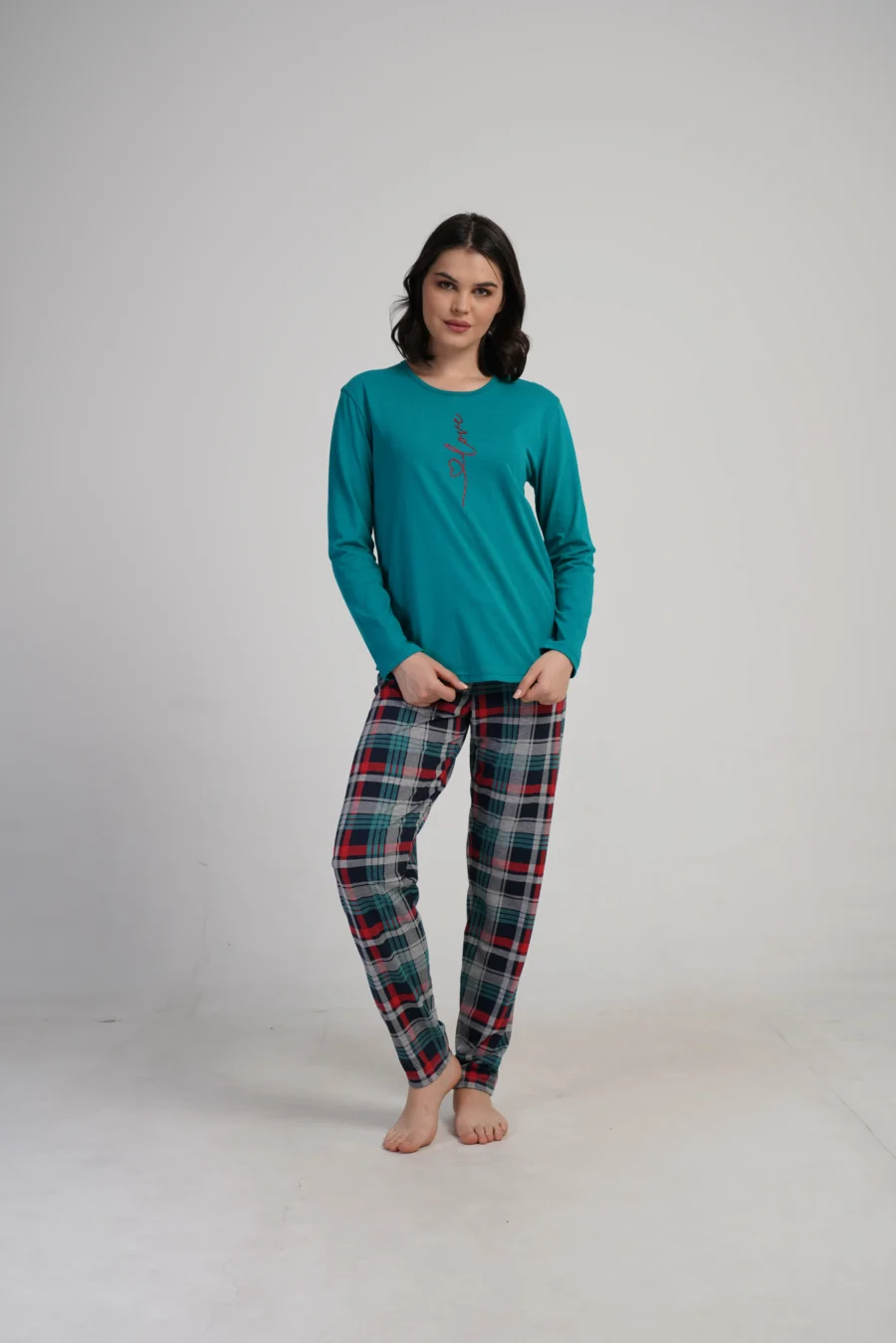 Piżama Damska Vienetta Plaid Love, Zielony, r. S-XL