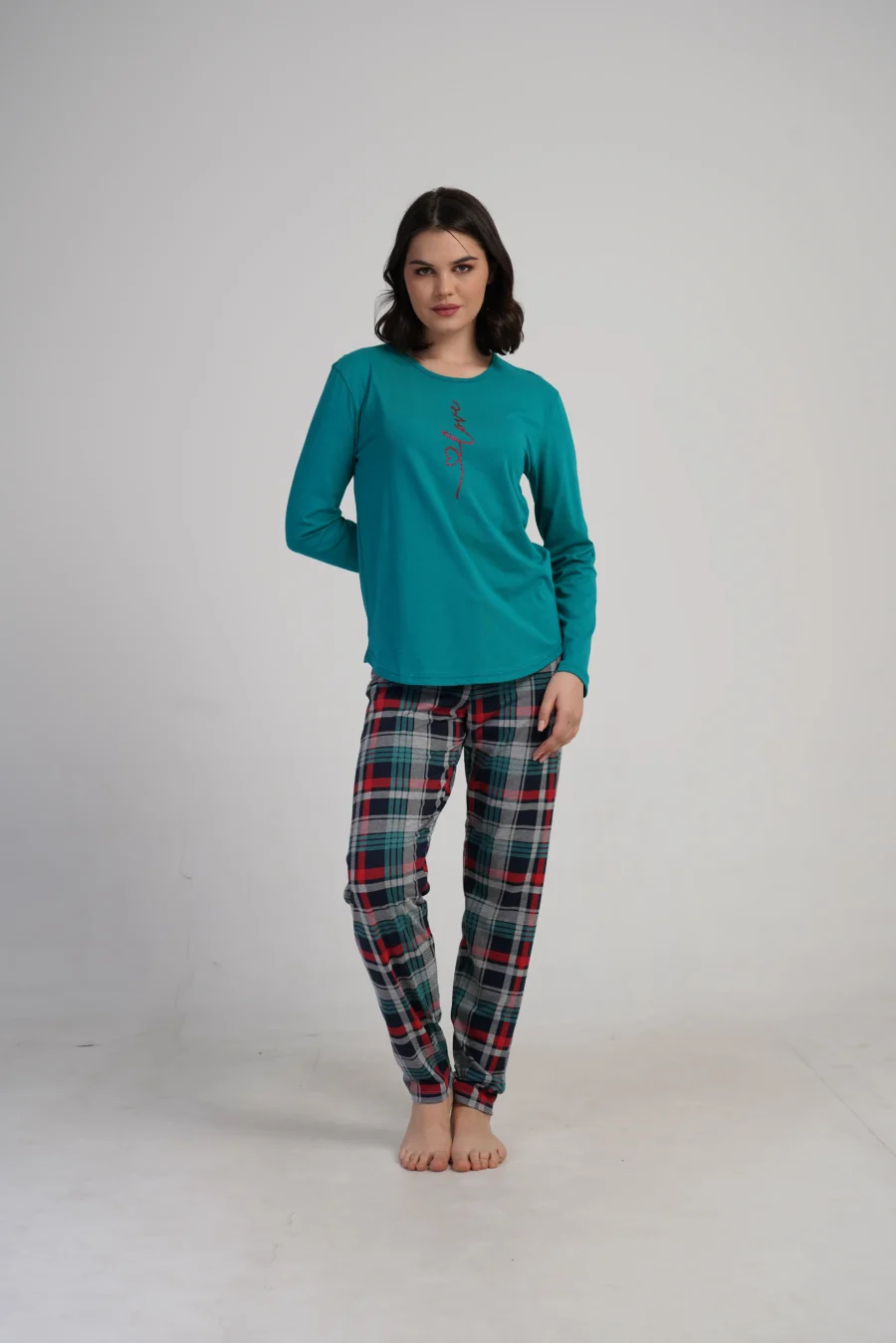 Piżama Damska Vienetta Plaid Love, Zielony, r. S-XL - obrazek 2