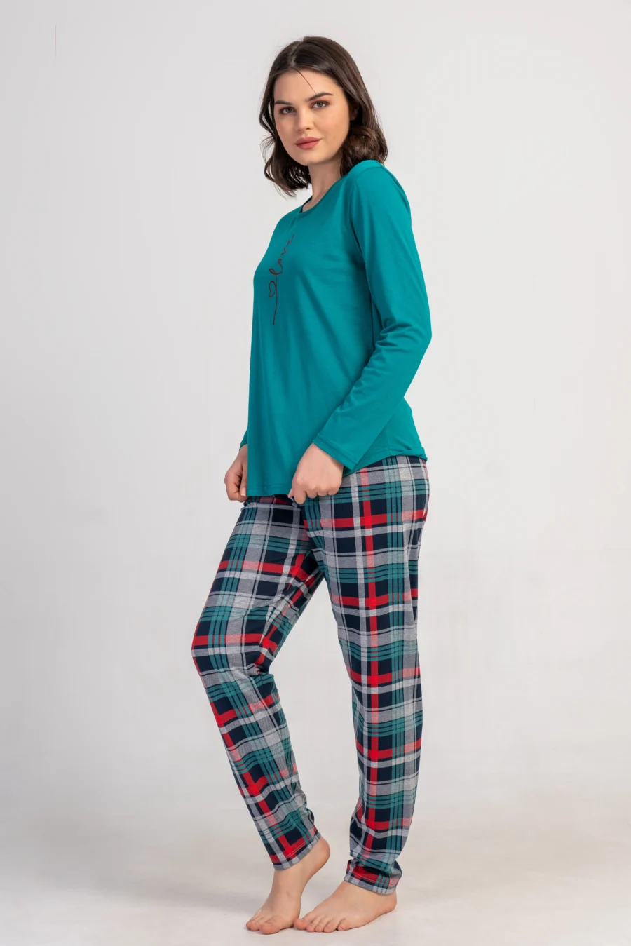 Piżama Damska Vienetta Plaid Love, Zielony, r. S-XL - obrazek 3