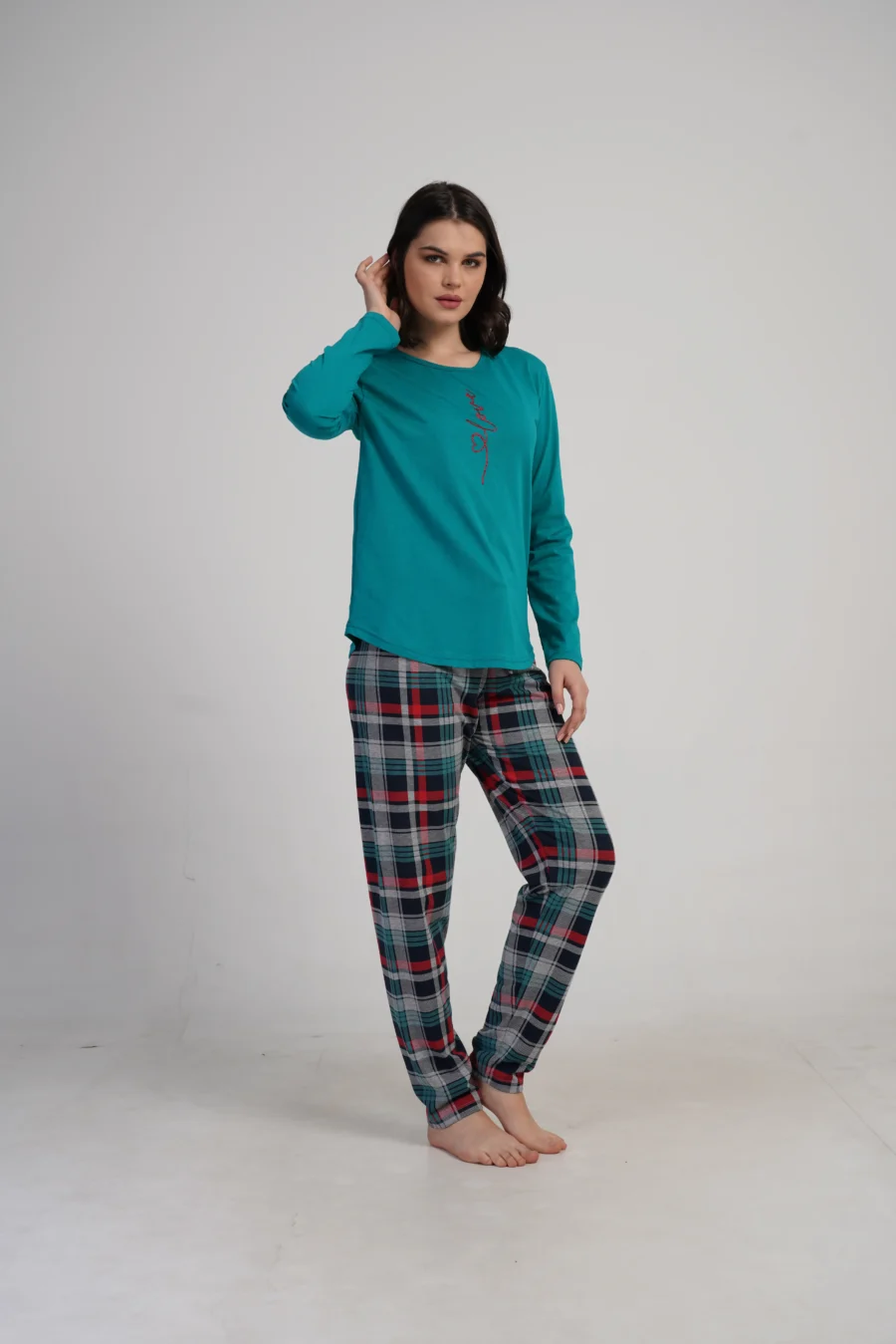 Piżama Damska Vienetta Plaid Love, Zielony, r. S-XL - obrazek 4