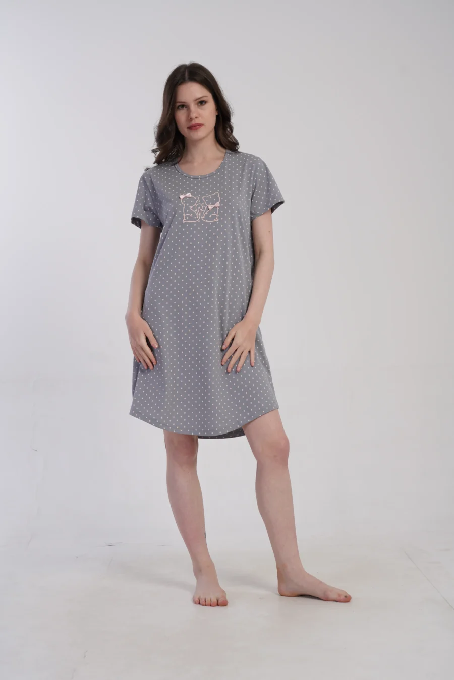 Koszula Nocna Kitty Nightdress, Szary, r. M-XXL