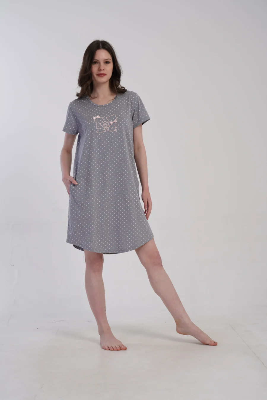 Koszula Nocna Kitty Nightdress, Szary, r. M-XXL - obrazek 6