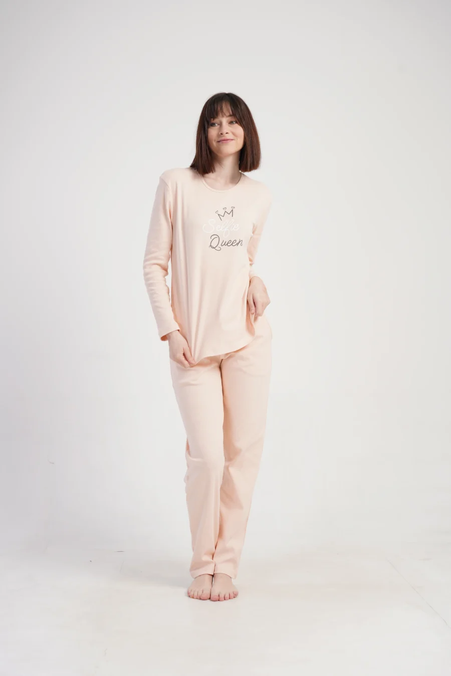 Piżama Damska Vienetta Queen Comfort, brzoskwiniowy, r. S-XL