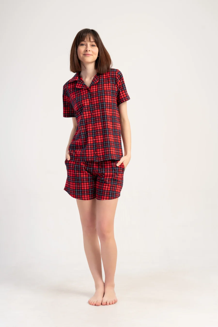 Piżama Damska Vienetta Plaid Classic, Czerwony, S -XL