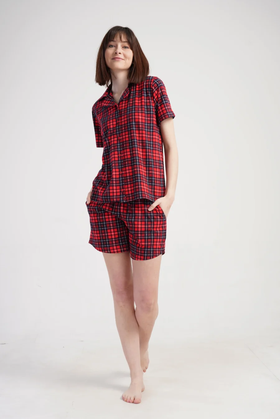 Piżama Damska Vienetta Plaid Classic, Czerwony, S -XL - obrazek 2