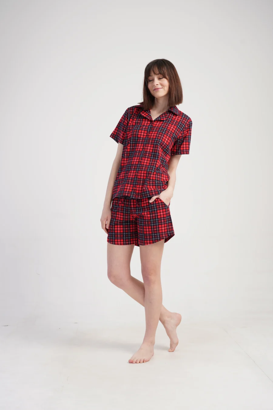 Piżama Damska Vienetta Plaid Classic, Czerwony, S -XL - obrazek 4