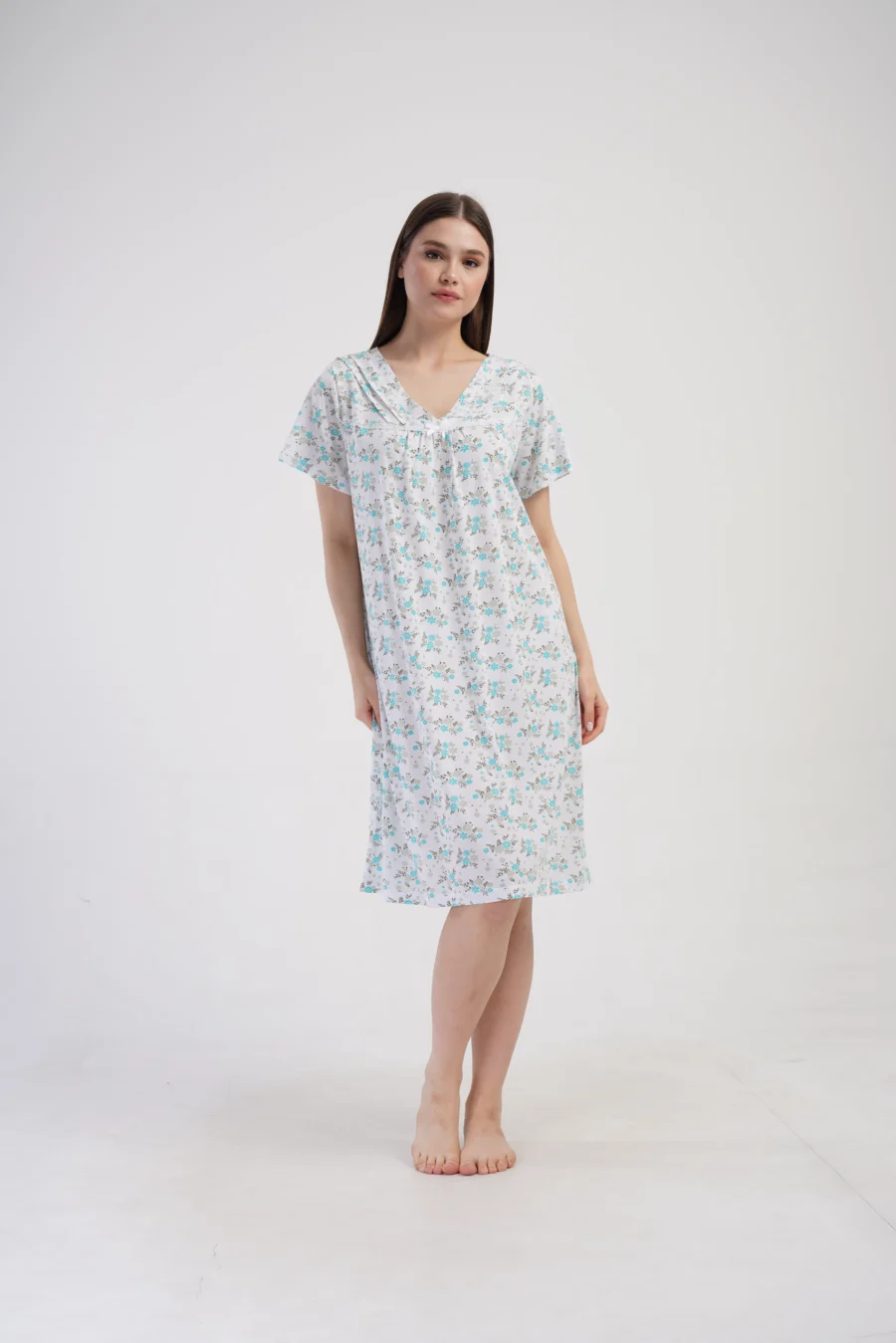 Koszula Nocna Vienetta Floral Night, Biało - Niebieska , r. M-XXL