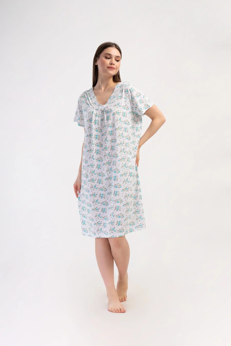 Koszula Nocna Vienetta Floral Night, Biało - Niebieska , r. M-XXL - obrazek 2