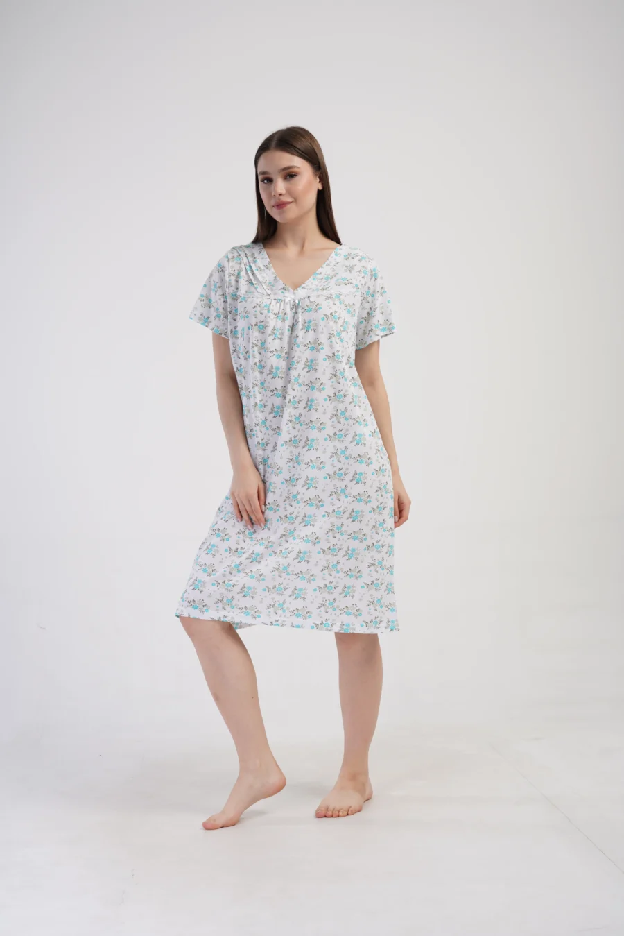 Koszula Nocna Vienetta Floral Night, Biało - Niebieska , r. M-XXL - obrazek 3