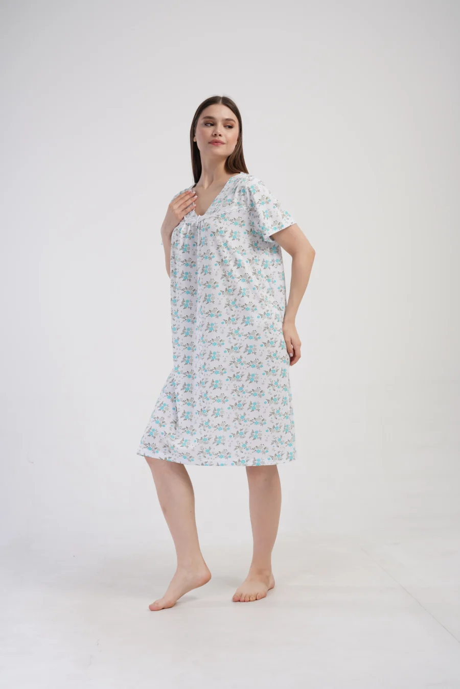Koszula Nocna Vienetta Floral Night, Biało - Niebieska , r. M-XXL - obrazek 4