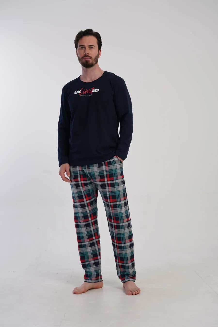 Piżama Męska Vienetta Navy Check, Granatowy, r. M-XXL - obrazek 6