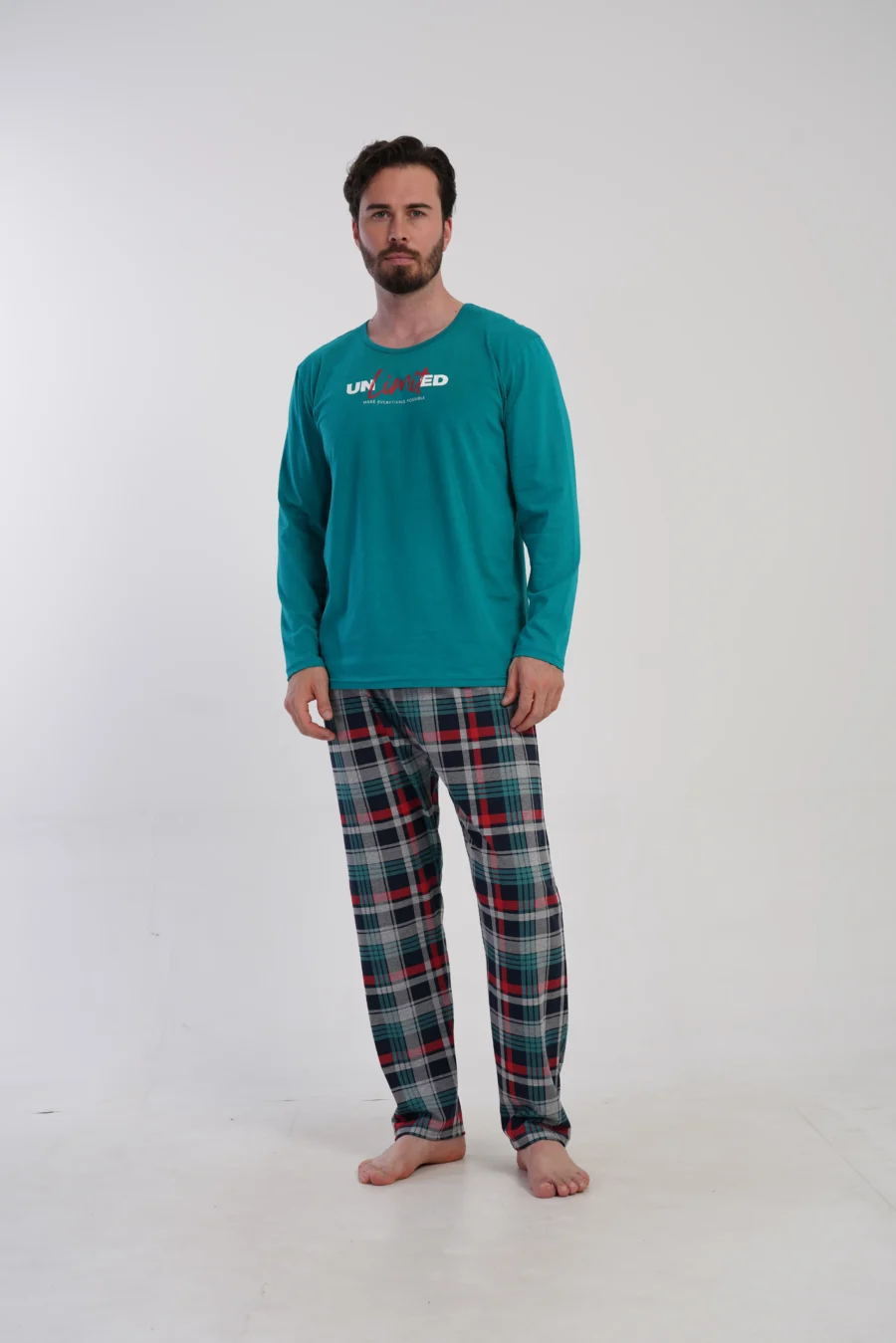 Piżama Męska Vienetta Green Check, Zielony, r. M-XXL
