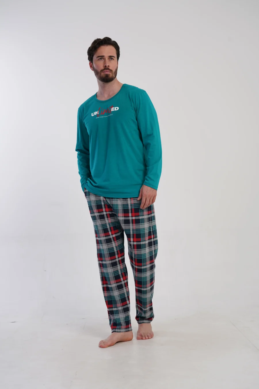 Piżama Męska Vienetta Green Check, Zielony, r. M-XXL - obrazek 4