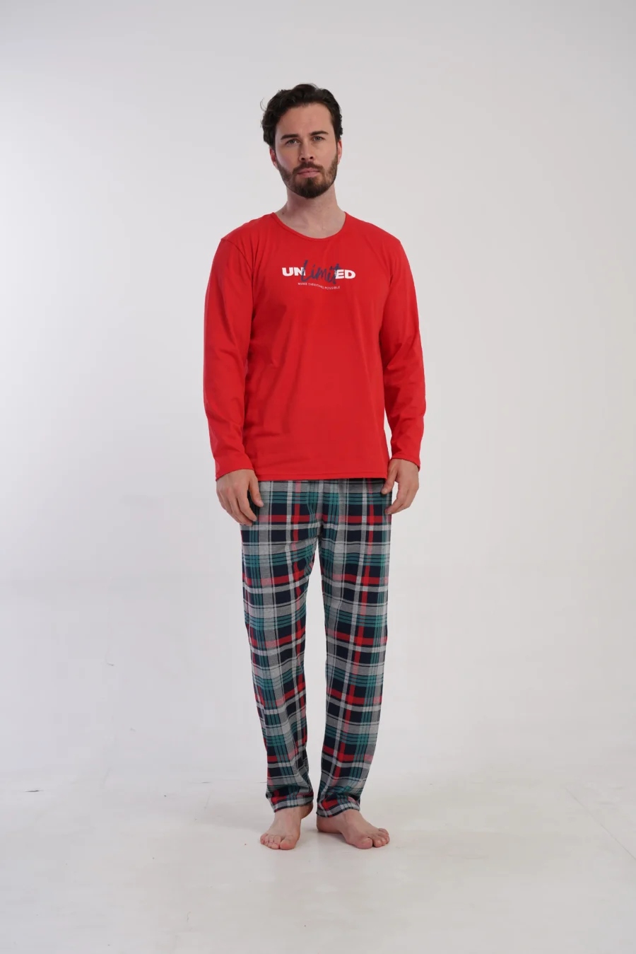 Piżama Męska Vienetta Red Check, Czerwony, r. M-XXL