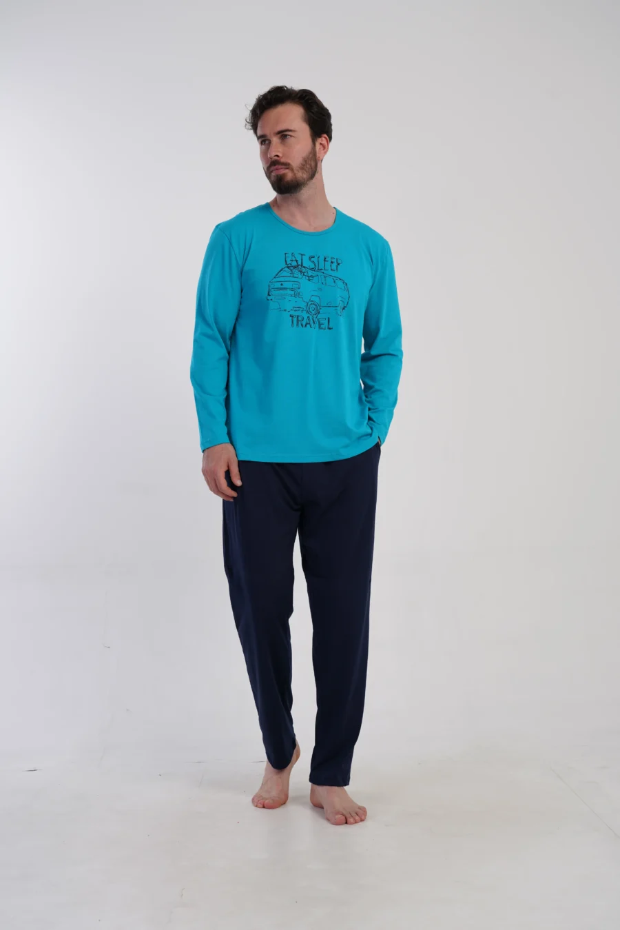 Piżama Męska Vienetta Travel Mood, Niebieski, r. S-XL - obrazek 3
