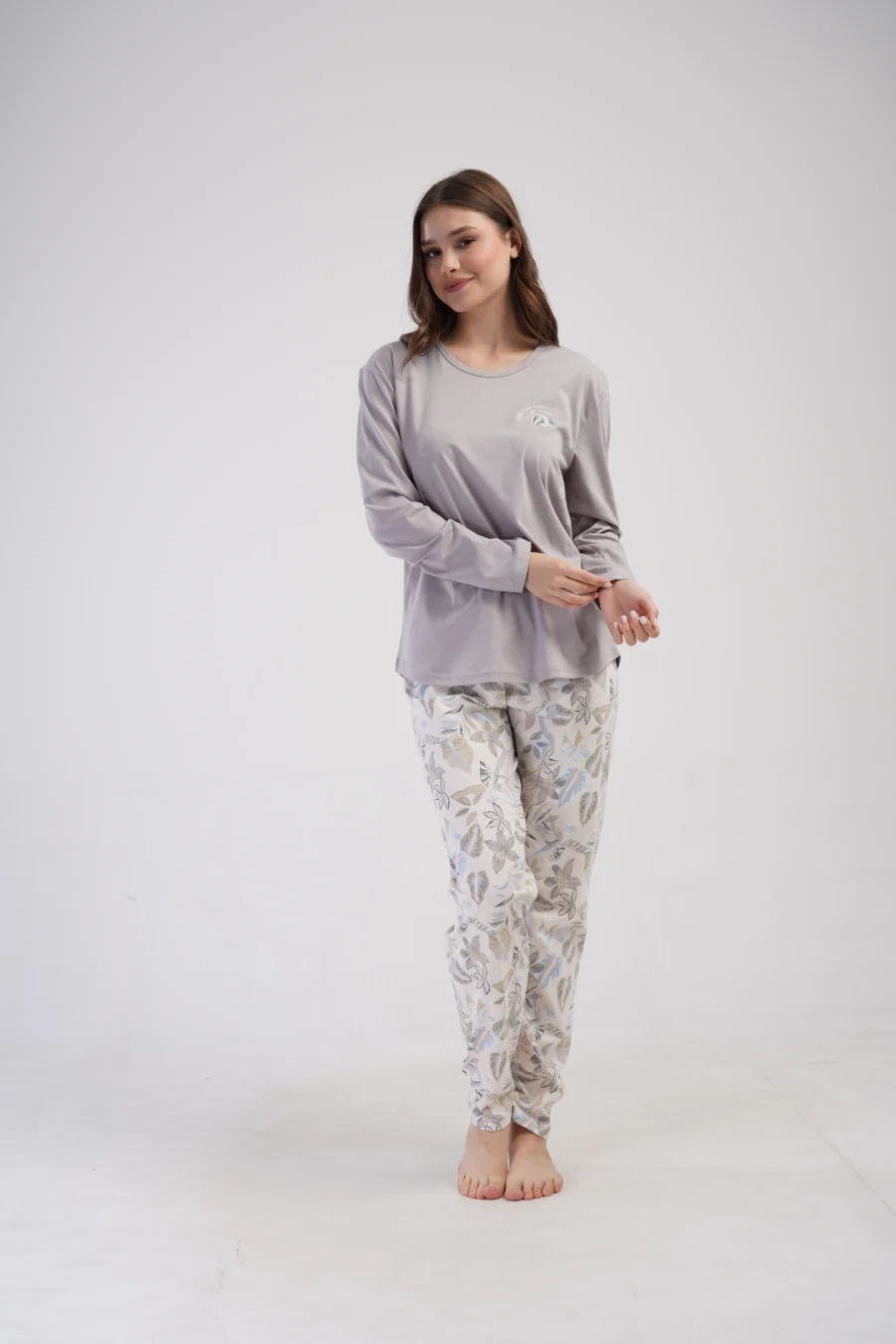 Piżama Damska Vienetta Leaf Forever, Szary, r. 1XL-4XL - obrazek 3