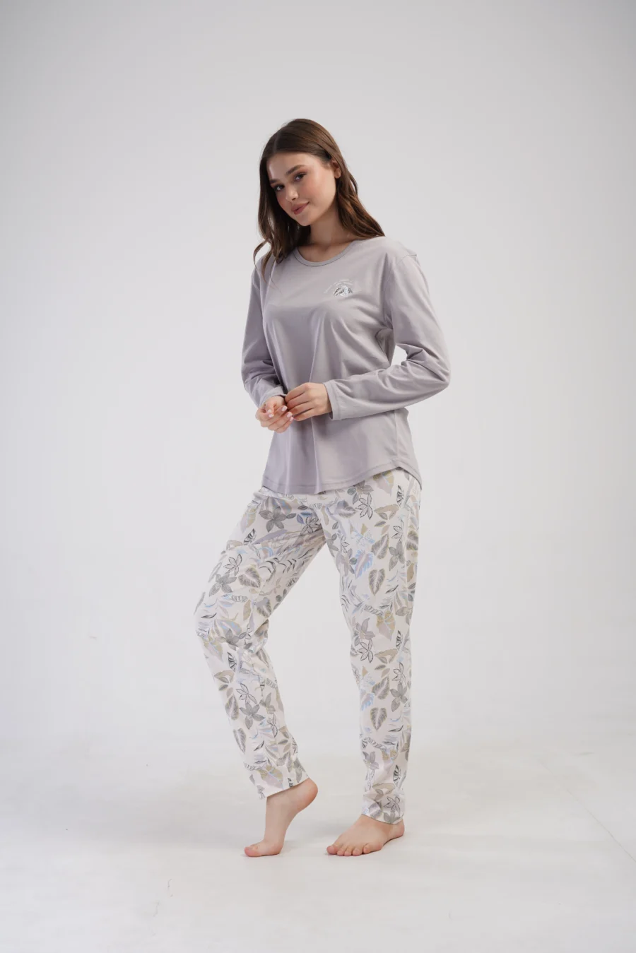 Piżama Damska Vienetta Leaf Forever, Szary, r. 1XL-4XL - obrazek 4