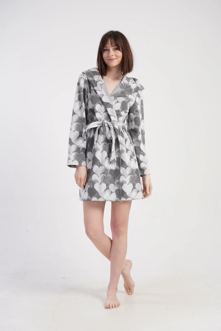 Szlafrok damski Vienetta Heart Robe, Szary, r. S-XL