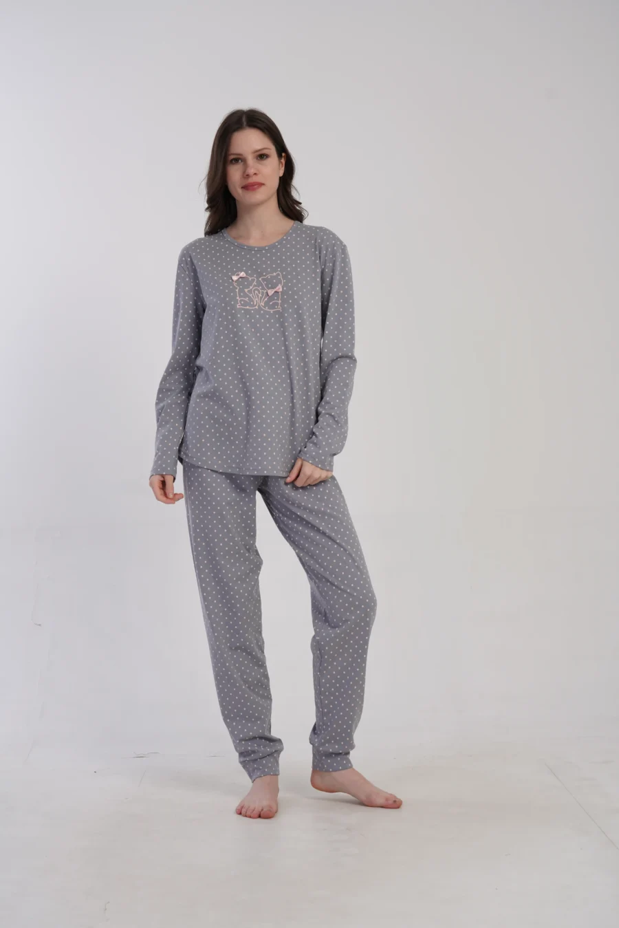 Piżama Damska Vienetta Cotton Cats, Szary, r. M-XXL