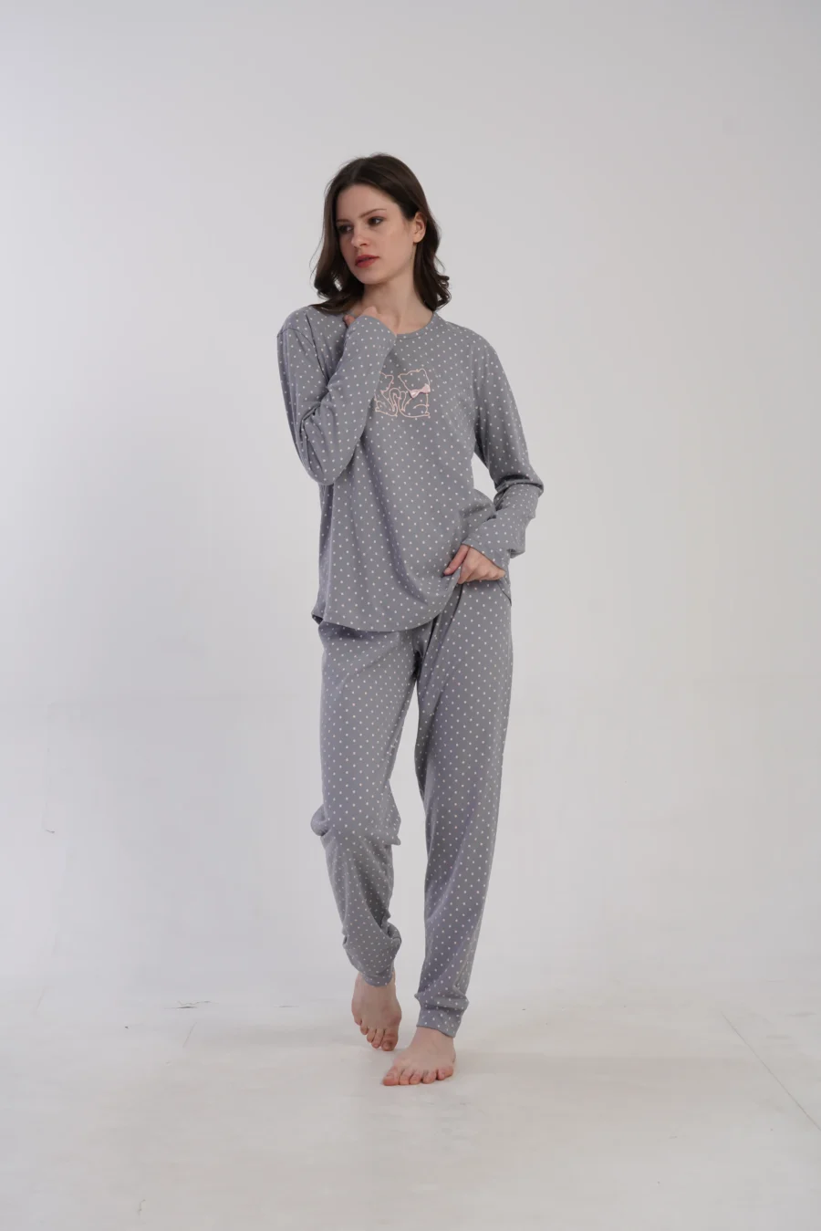 Piżama Damska Vienetta Cotton Cats, Szary, r. M-XXL - obrazek 2