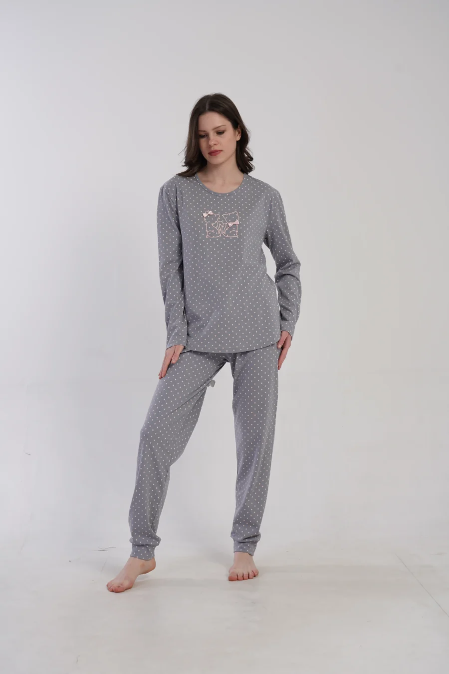 Piżama Damska Vienetta Cotton Cats, Szary, r. M-XXL - obrazek 5