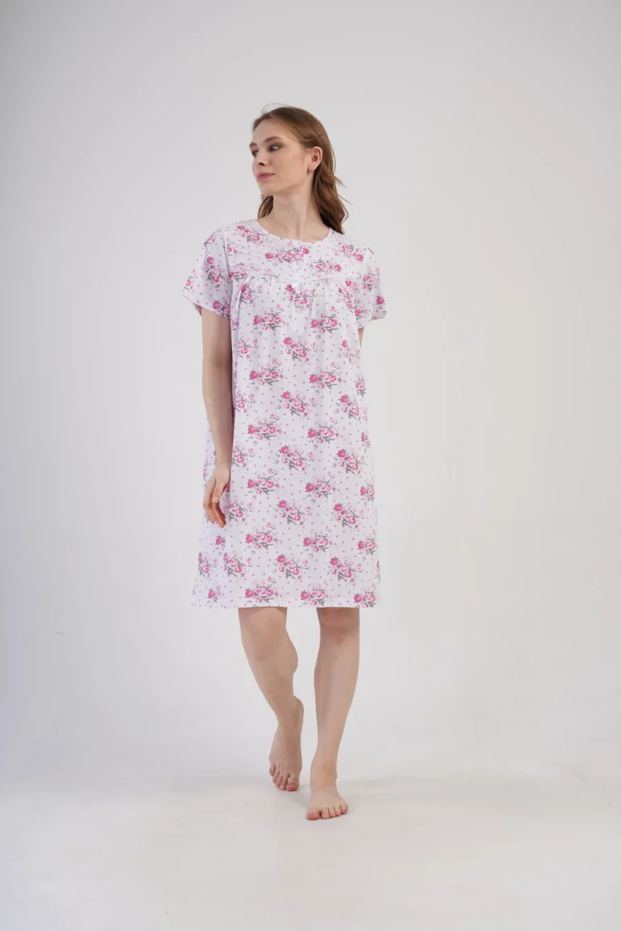 Koszula Nocna Vienetta Pink Bloom, Biało - Różowa , r. M-XXL - obrazek 3