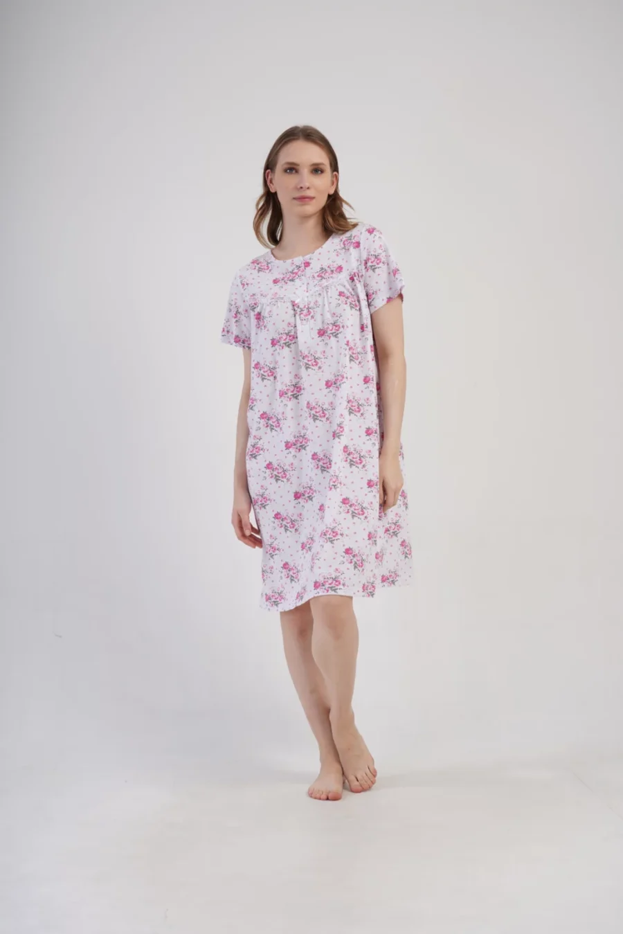 Koszula Nocna Vienetta Pink Bloom, Biało - Różowa , r. M-XXL - obrazek 4