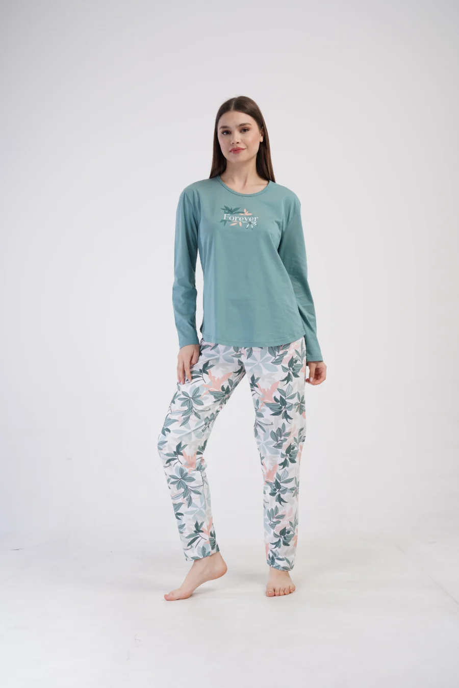 Piżama Damska Vienetta Leaf Forever, Morski, r. 1XL-4XL - obrazek 3