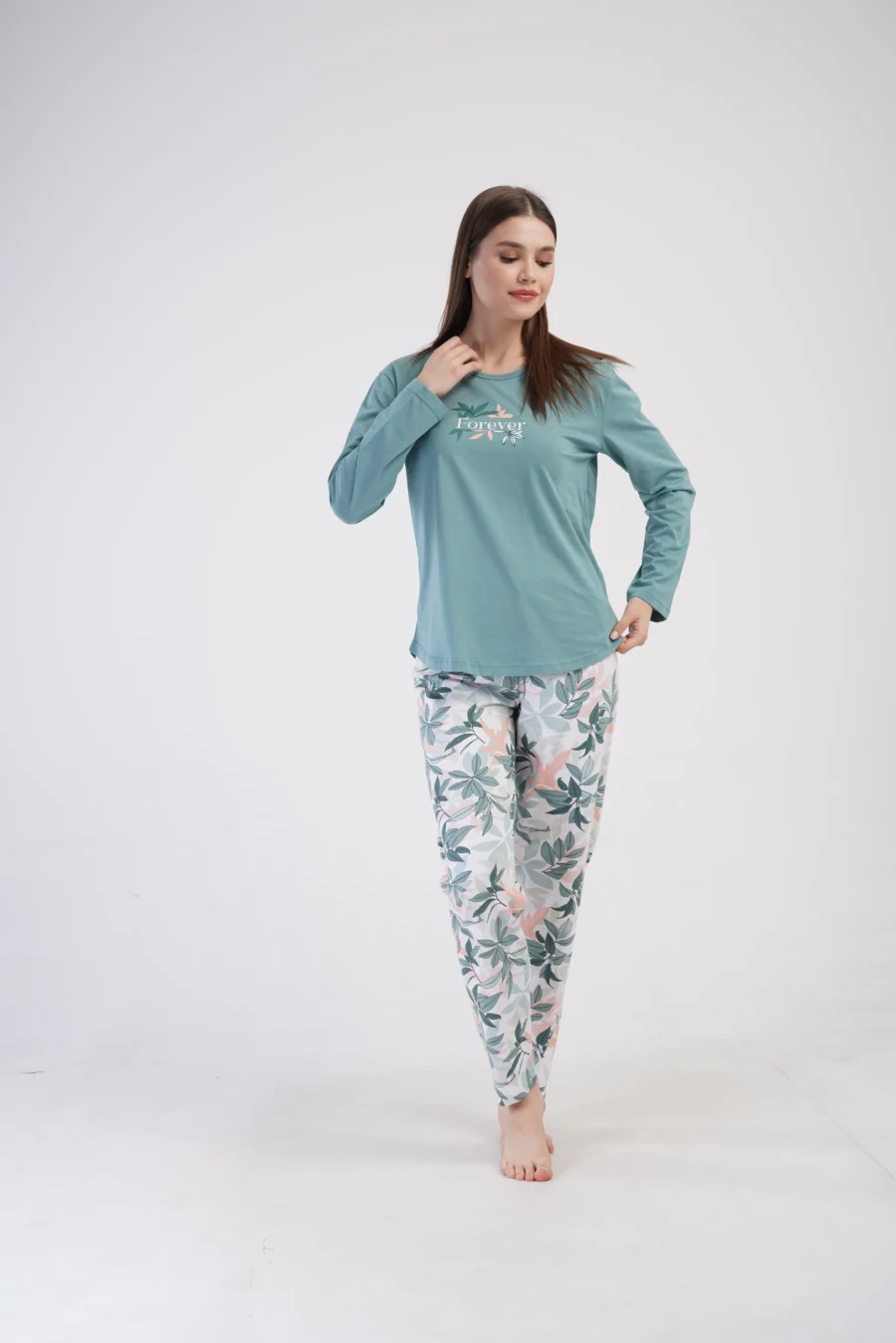 Piżama Damska Vienetta Leaf Forever, Morski, r. 1XL-4XL - obrazek 5