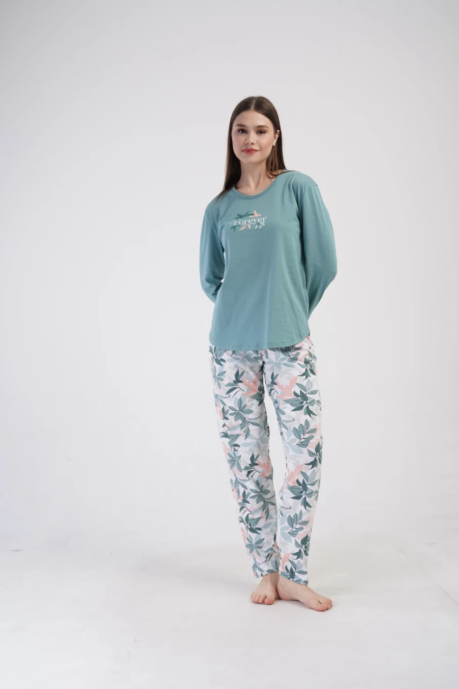Piżama Damska Vienetta Leaf Forever, Morski, r. 1XL-4XL - obrazek 6