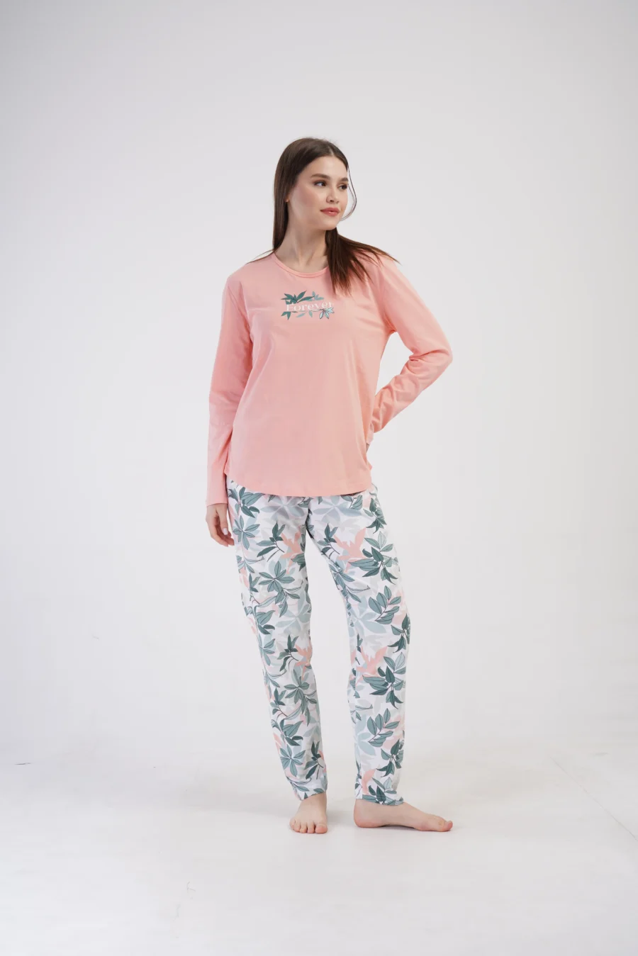Piżama Damska Vienetta Leaf Forever, Brzoskwiniowy, r. 1XL-4XL - obrazek 5