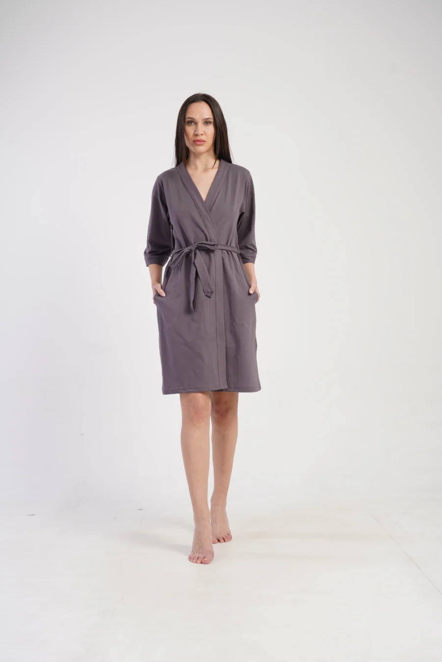 Szlafrok damski Vienetta Gray Cotton, Szary, r. 1XL - 3XL