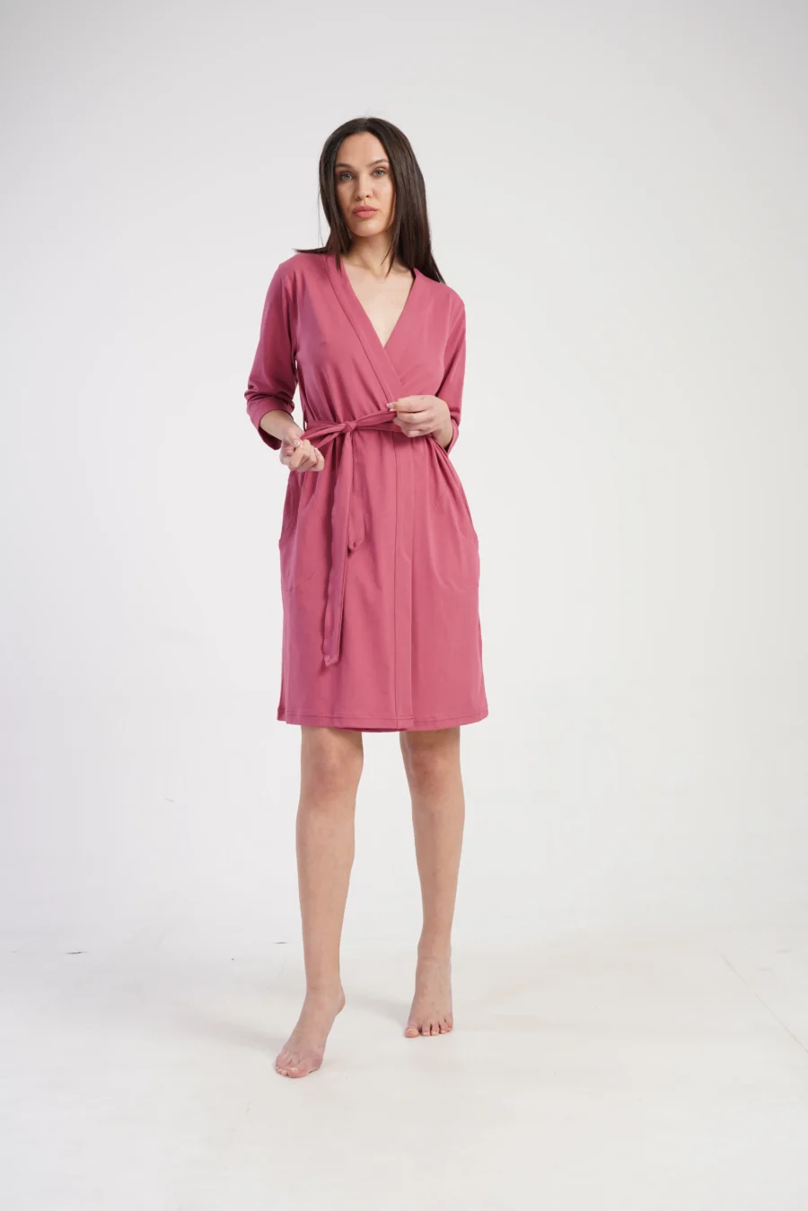 Szlafrok damski Vienetta Cotton Wrap, Różowy, r. S-XXL - obrazek 2