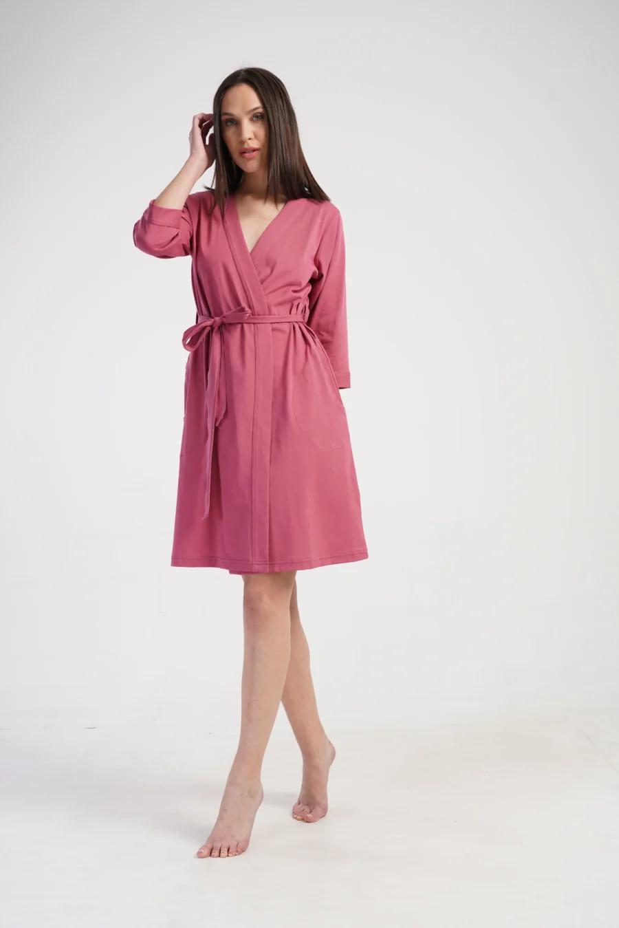 Szlafrok damski Vienetta Cotton Wrap, Różowy, r. S-XXL - obrazek 3